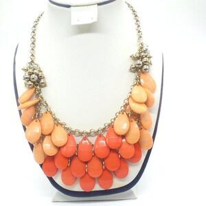 Peach Acrylic Statement Necklace Small Plastic Silver-tone Beads
